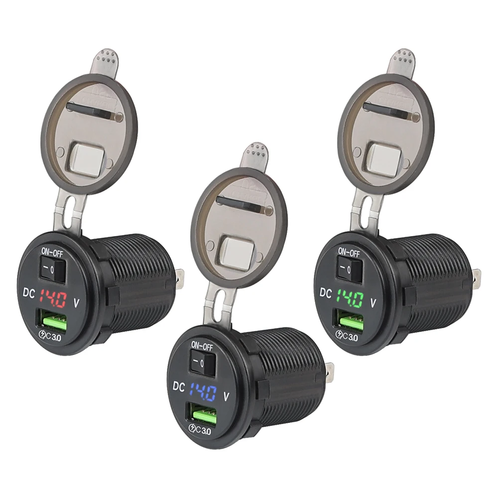 

Quick Charge Dual USB Car Charger Socket Auto Adapter 3.0 Waterproof With Voltmeter Switch For Vehicle 12V/24V Motorcycle ATV