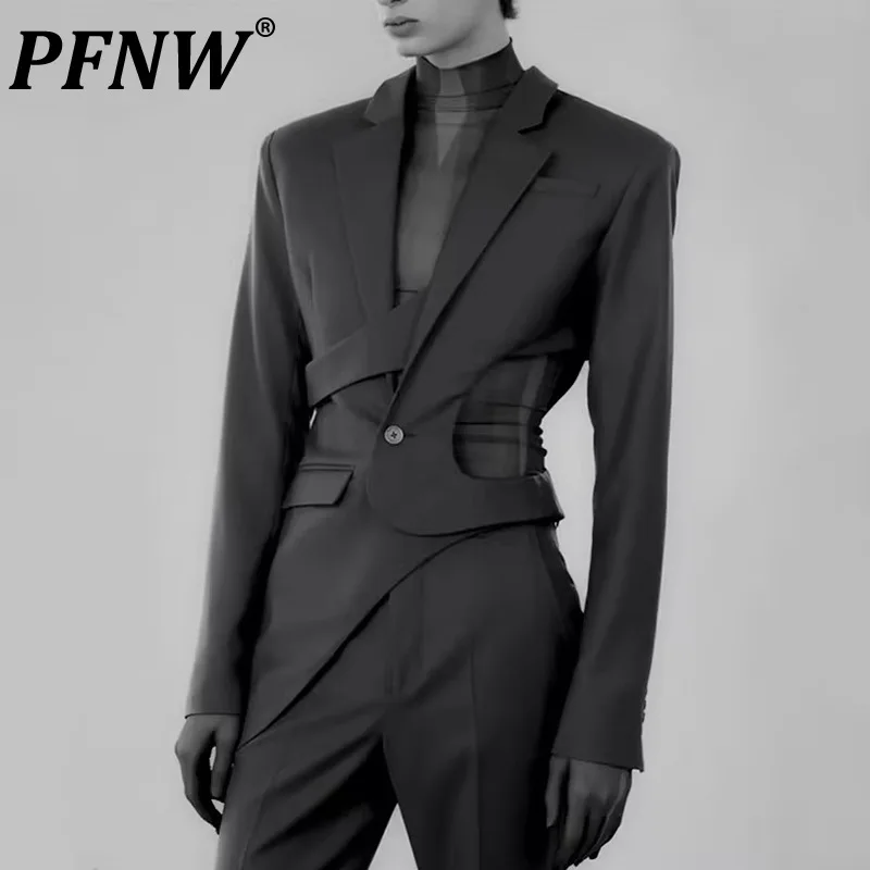 

Мужской Асимметричный костюм PFNW, облегающий пиджак с вырезами и длинным рукавом, повседневный модный топ, элегантное пальто в стиле панк 12Z6223