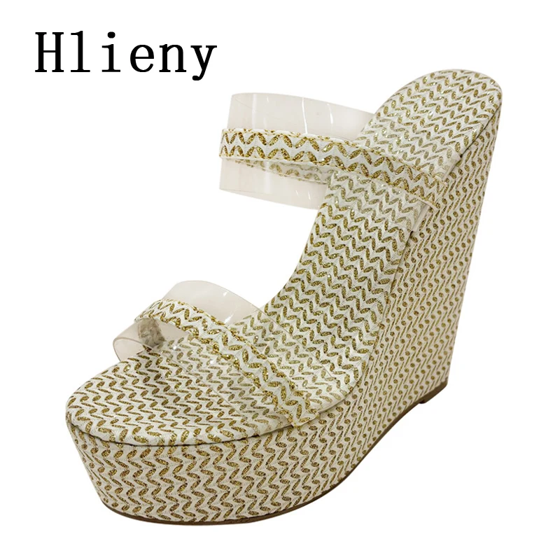 Hlieny 2024 модные блестящие однотонные танкетки на платформе женские прозрачные