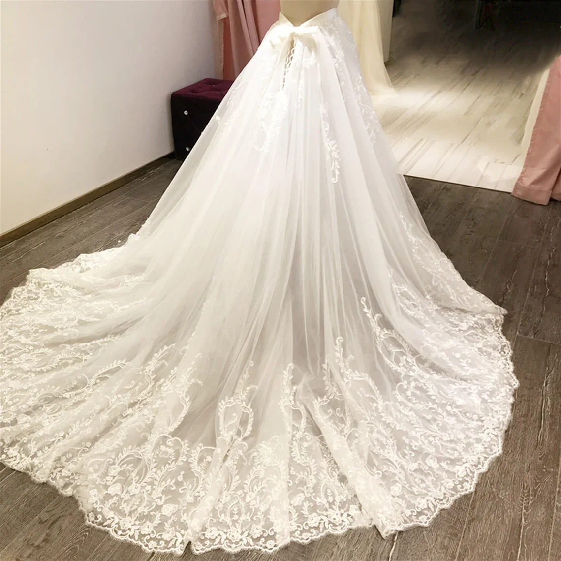 JIERUIZE Tulle Luxury Lace Appliques Detachable Skirt Wedding Boho Removable Train For Dresses Bridal Overskirt