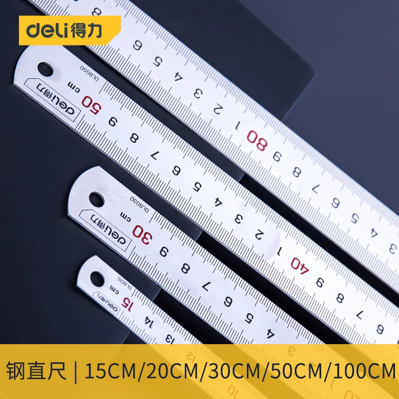 Deli de Reta Régua Precisão 1530cm Plano Grosso Metal Medição Escala Ferramentas Material de Escritório Aço Inoxidável