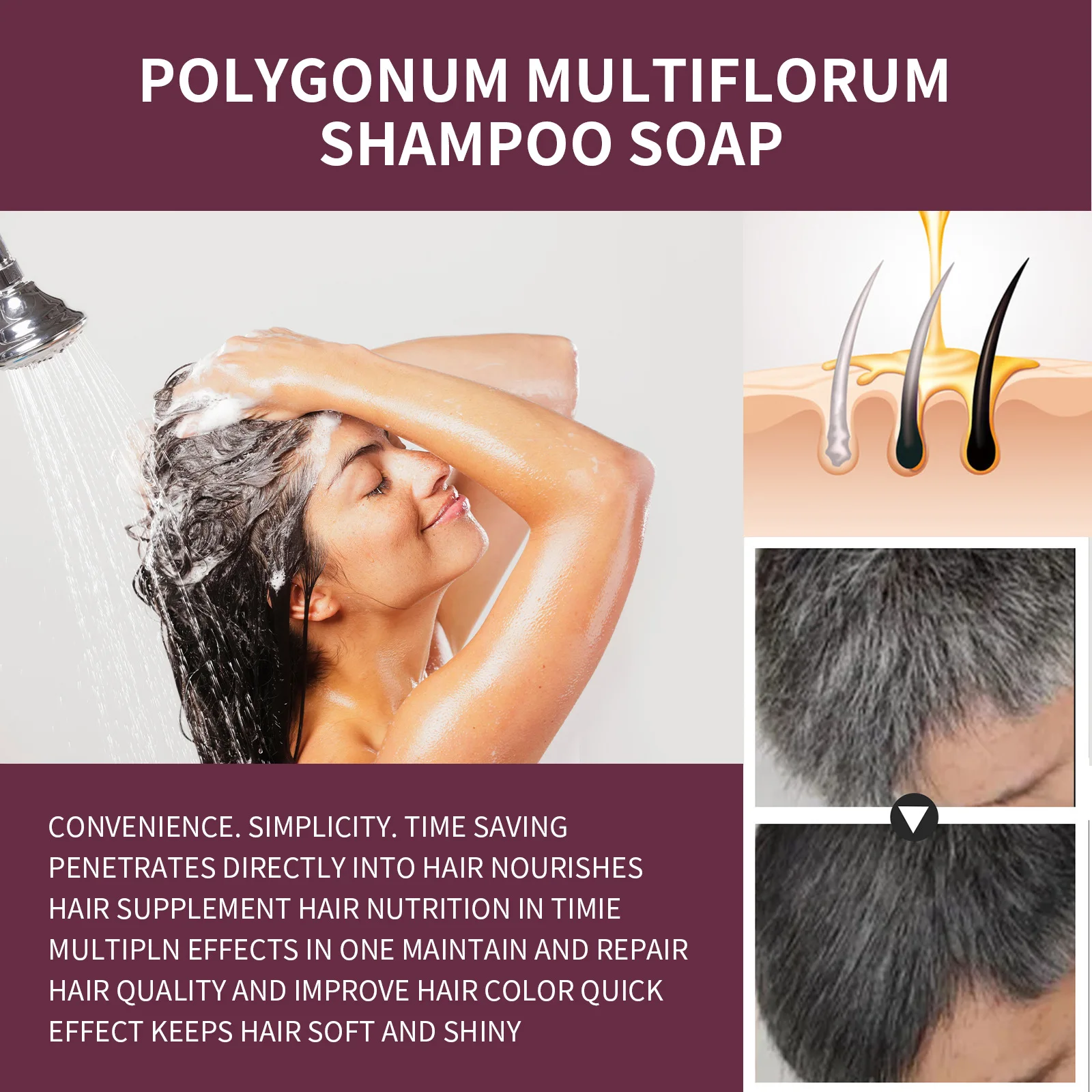 Шампунь для затемнения волос мыло Polygonum Multiflorum Bar быстрое эффективное