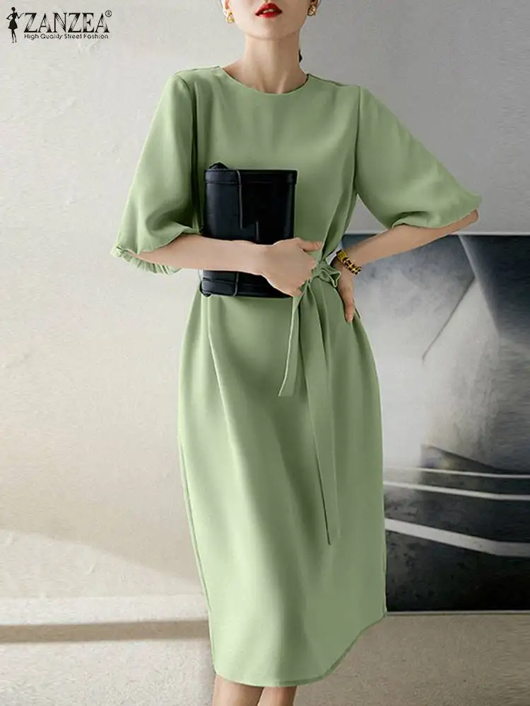 

ZANZEA Summer Women Solid Satin Dress Club Party Sundress Office Dresses Elegant Half Sleeve O Neck Robe Causal Work OL Vestido