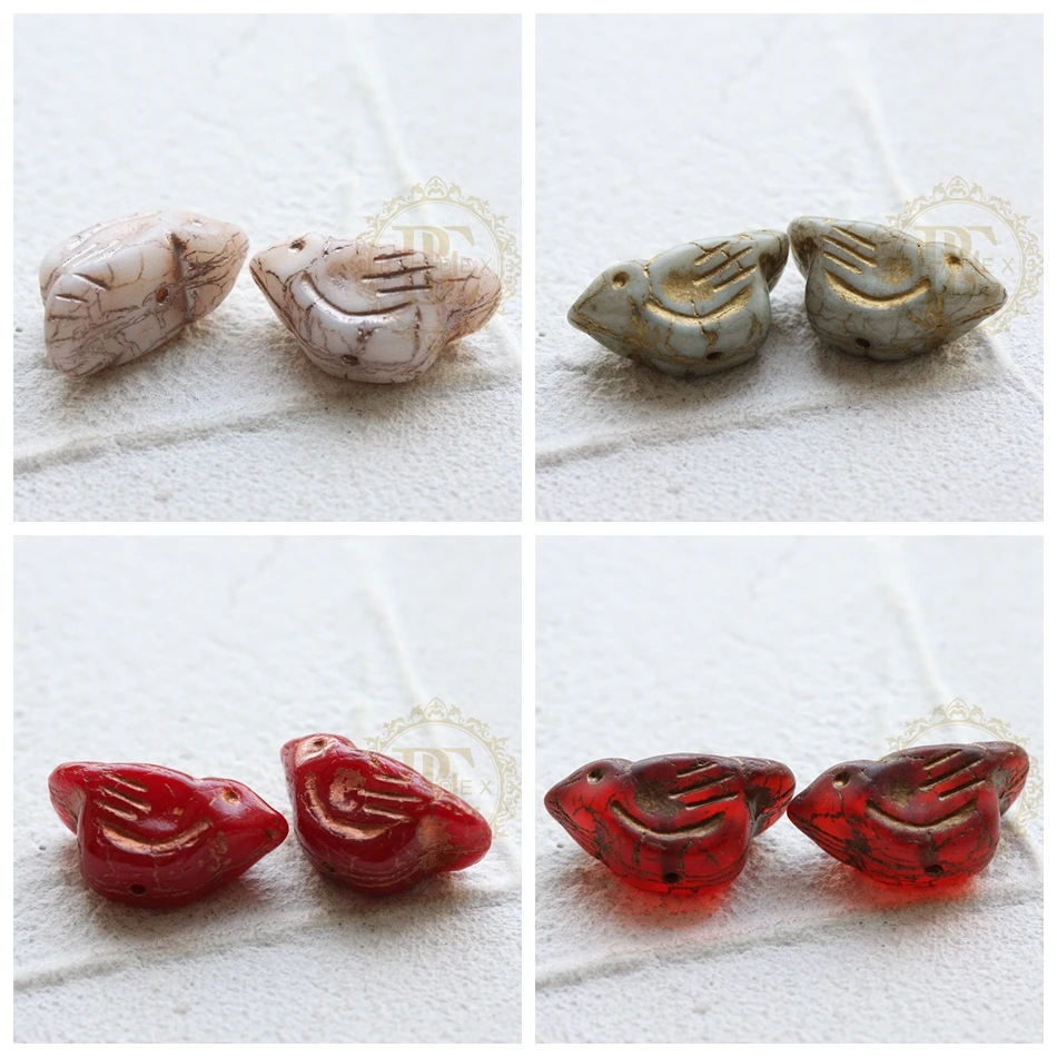 Цельная Чешская стеклянная птица-разные цвета-22x11 мм (NVA-12-A)