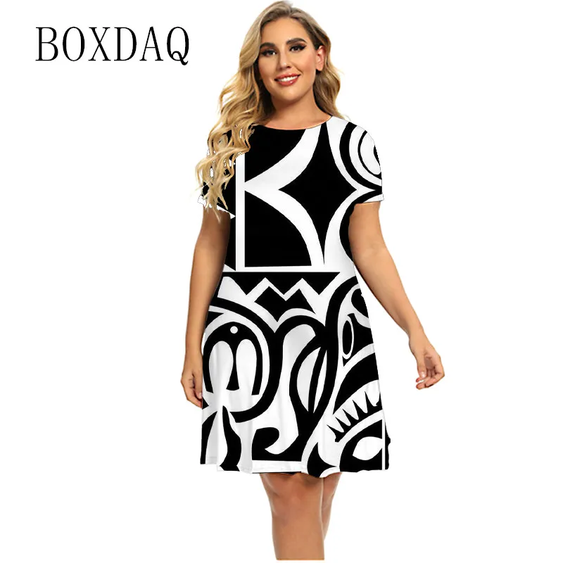 

Черно-белое платье с геометрическим рисунком, Женские винтажные летние платья с коротким рукавом, новинка, модное повседневное свободное п...