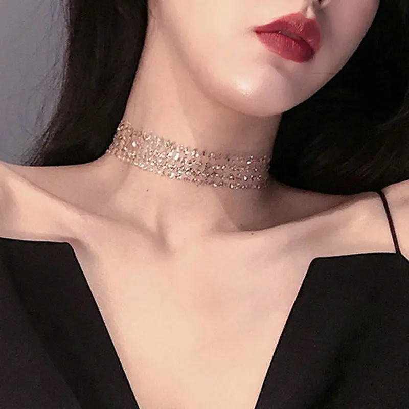 

Fashion Metal Sequins Gauze Mesh Chokers Necklace Jewelry Women Statement Choker Wedding Necklaces Jewelry Accessories Gift