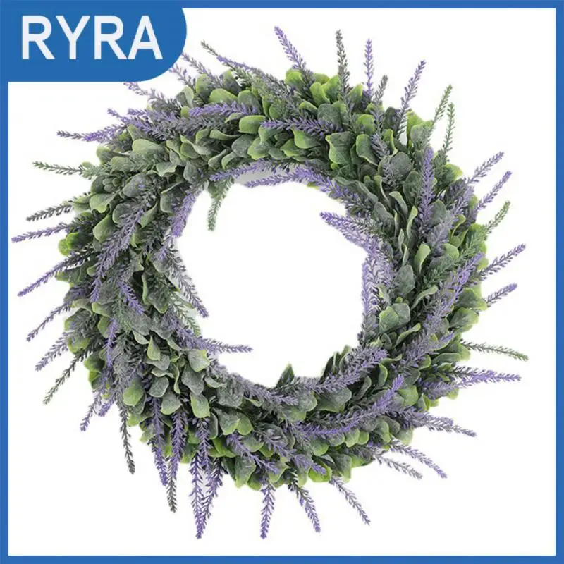 

Hanging Artificial Lavender Wreath Spring Round Albizia Home Garland Decor Front Wreath Door Props Window Pendant Grass Decor