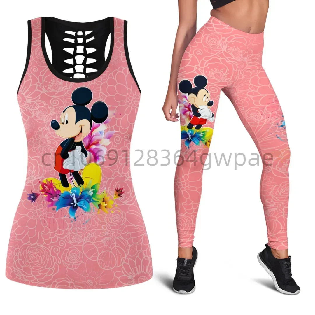 Disney Mickey Women's Book Hollow Tank Top+Women's Leggings Yoga Wear Fitness Sports Suit Top
