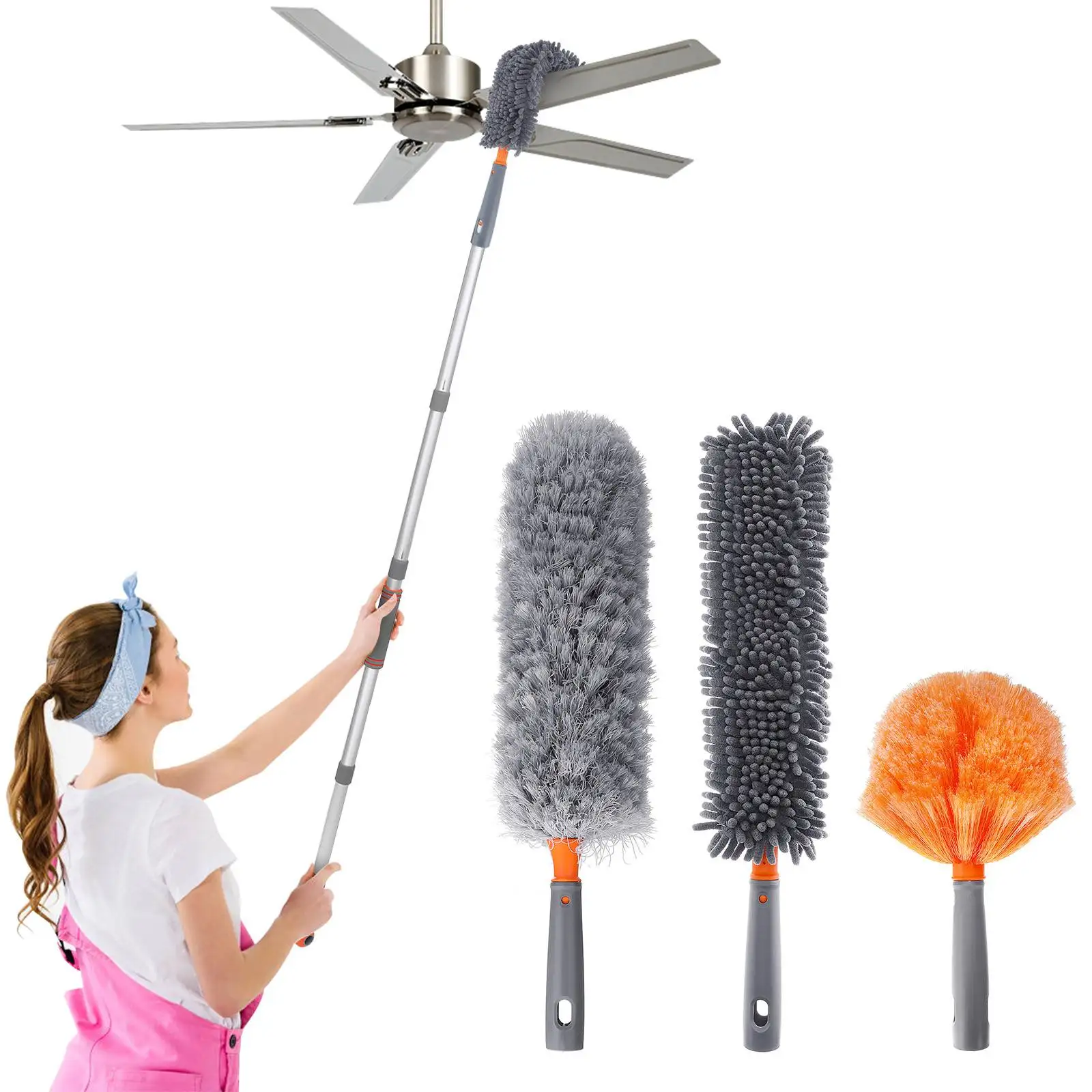 

Duster Extendable Cleaning Duster Ceiling Fan Light Plumeau Dust Cleaner Sofa Dust Brush Home Use 3 in 1 Household Cleaning Tool