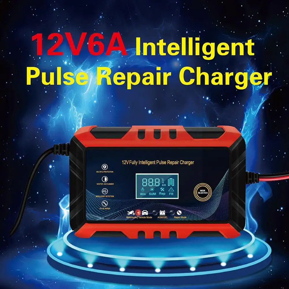 

12v 24v Car Battery Charger Lcd Display Trickle Automotive Power Charger Fast Wet Dry Us Charging Plug Eu