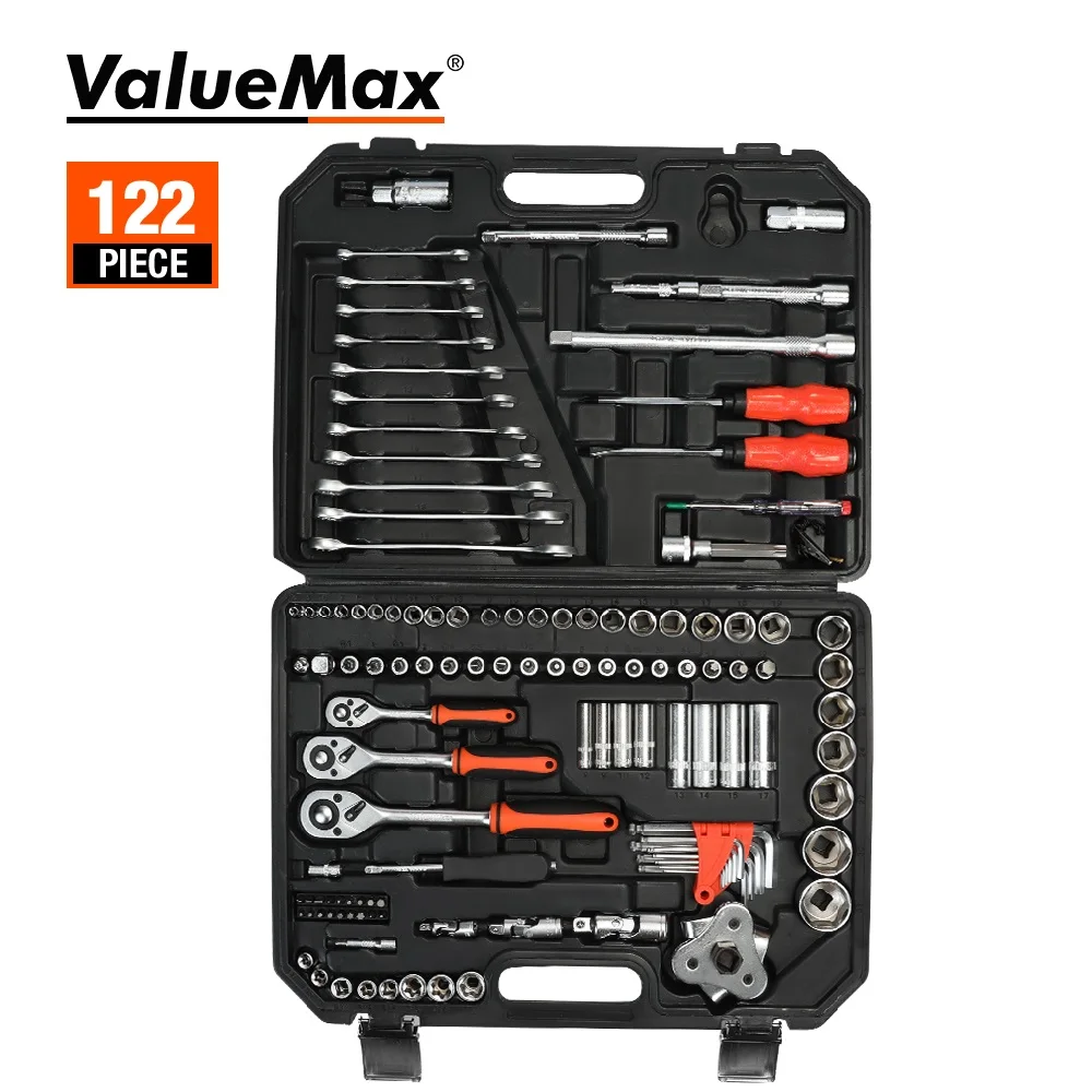 ValueMax 122PC Hand Tool Sets Car Repair Tool Kit Set Workshop Mechanical Tools Box for Home Socket Set Wrench Screwdriver Kit