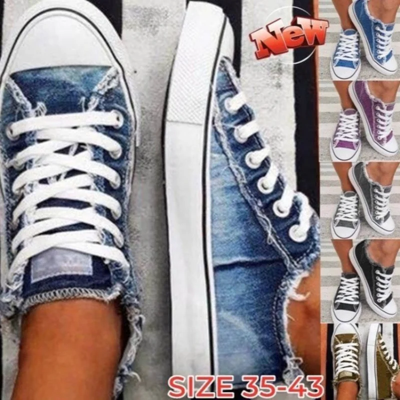 

Кеды женские из денима, низкая Вулканизированная плоская подошва, на шнуровке, повседневные кроссовки, в стиле ретро, для студентов, весна-о...