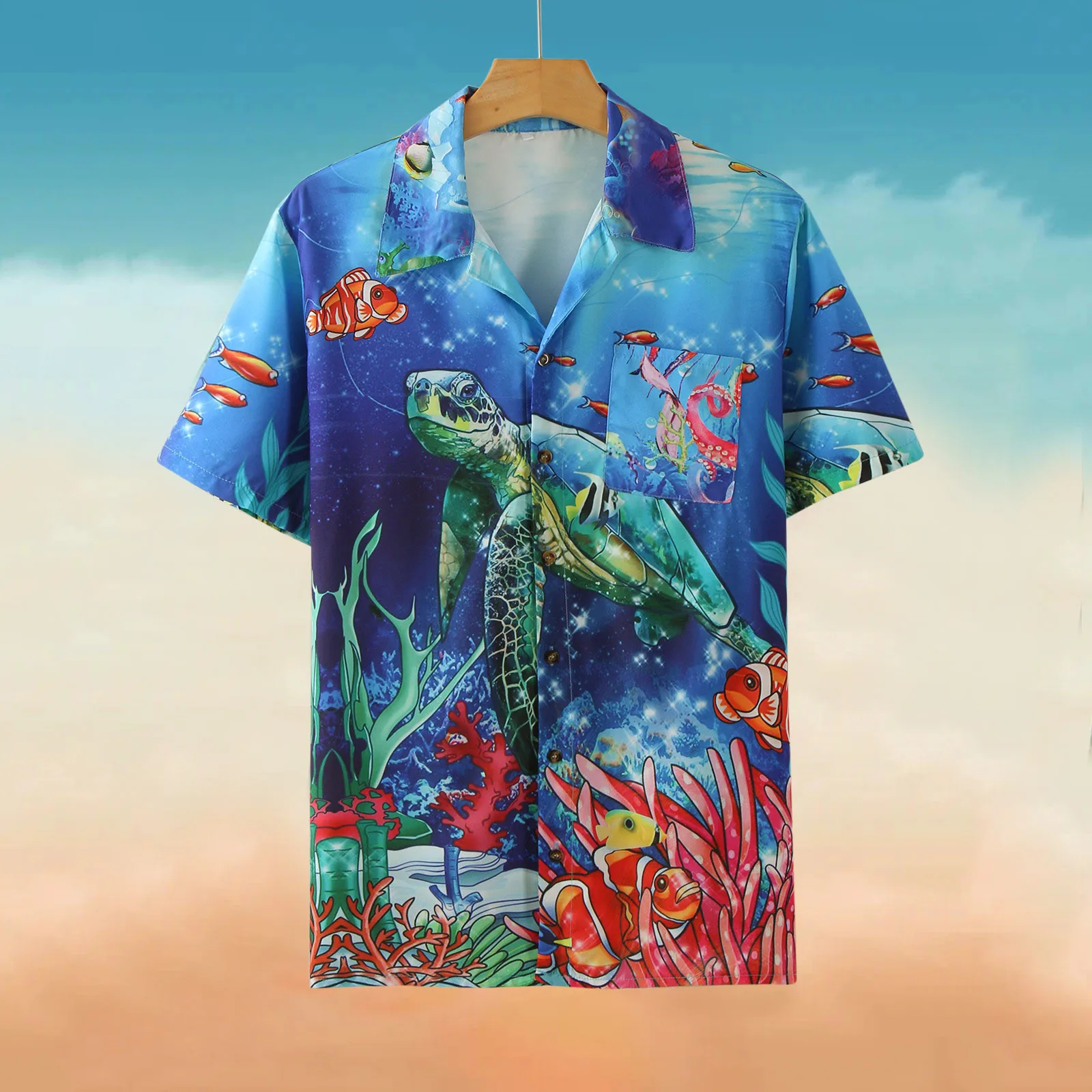 

Men Fashion Top Shirts Pocket Down Short Sleeve Shirt Turn Down Collar Hawaii Beach Top Shirt Casual Top Large Men Shirts