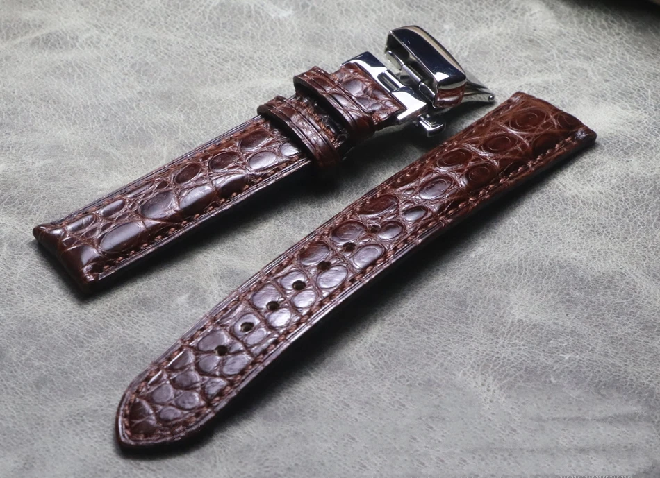 18 19 20 21 22mm Brown Black Butterfly buckle Alligator Watch Strap Genuine Crocodile Leather Waterproof Wrist Bands Bracelet