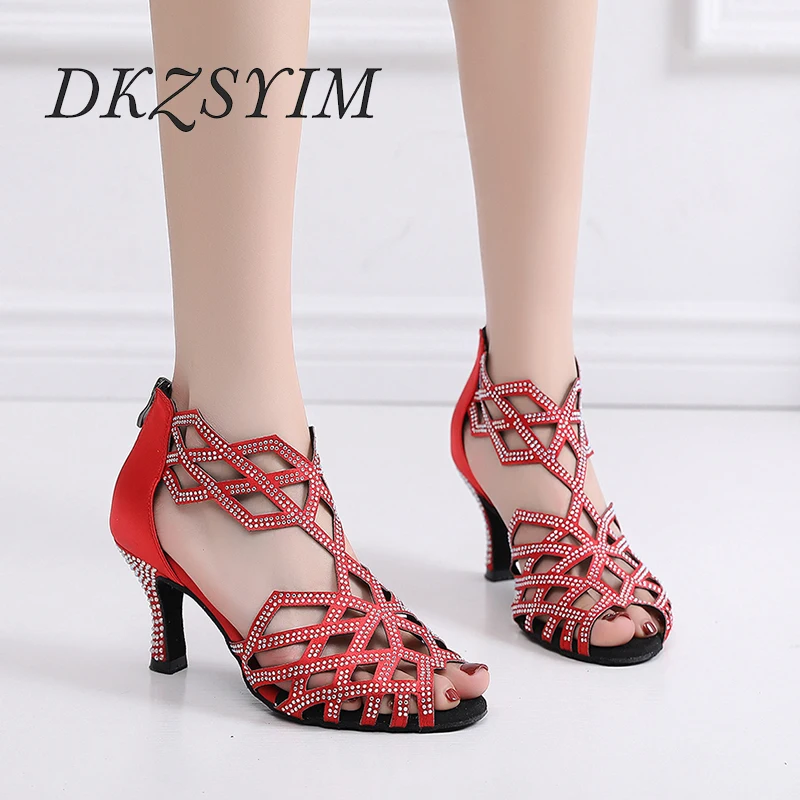 DKZSYIM Women fashion Salsa Sandals Ballroom dance shoes rhinestones Women Dancing Shoes Ladies Grils dance Sandals Indoor