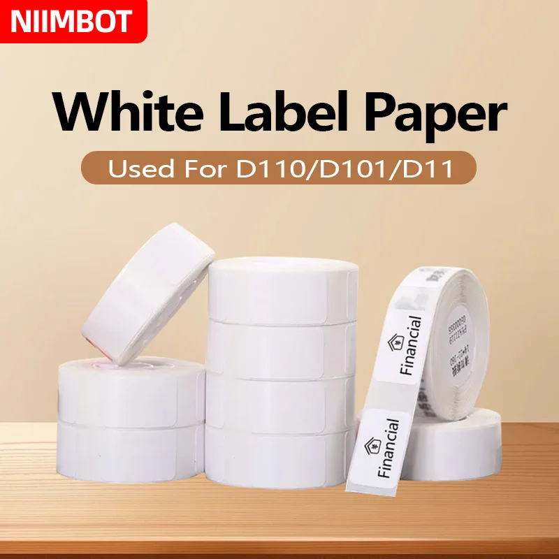 Фото Niimbot D11/D110/D101 Бумага для белых этикеток, самоклеящаяся, ценник, ценник, водонепроницаемая, маслостойкая, устойчивая к разрыву [5 рулонов] №3