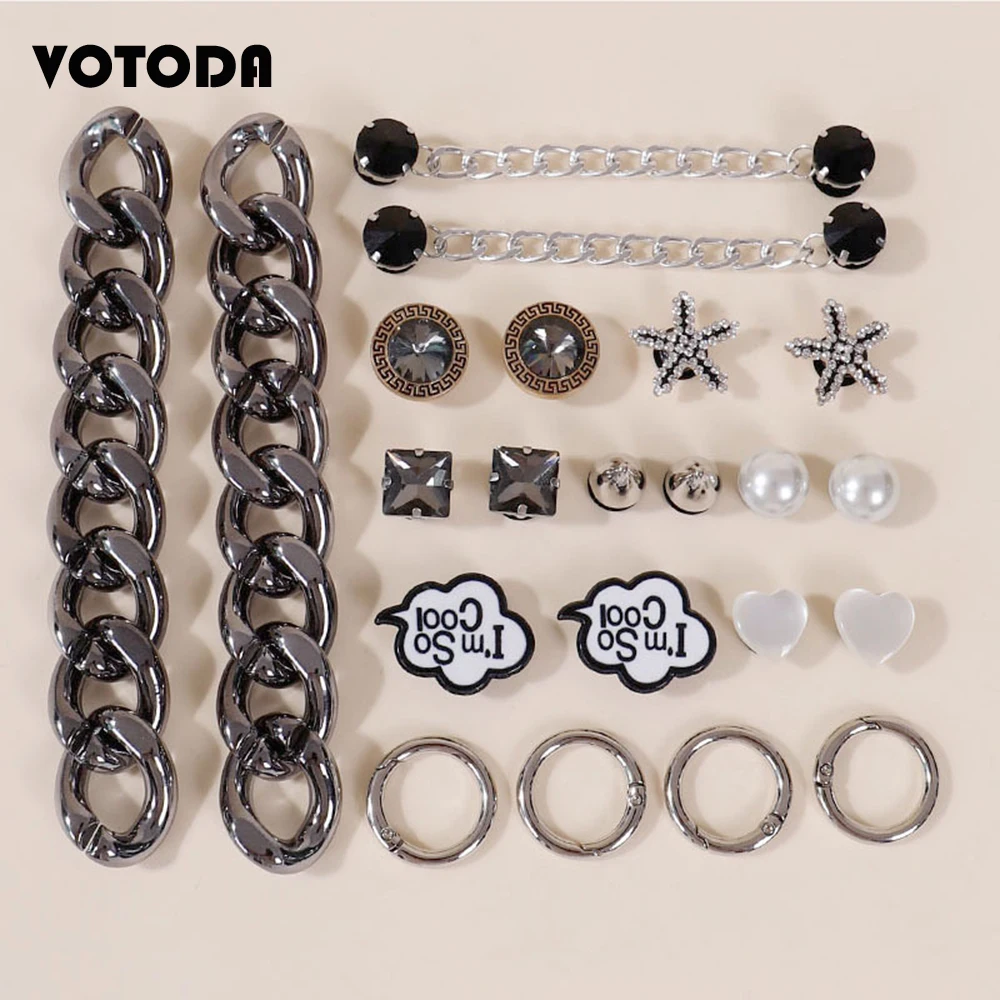 New Brand Shoes Charms Designer Croc Charms Set Metal Black Chain Starfish Rhinestone Girl Gift Glow Clog Decaration Accessories