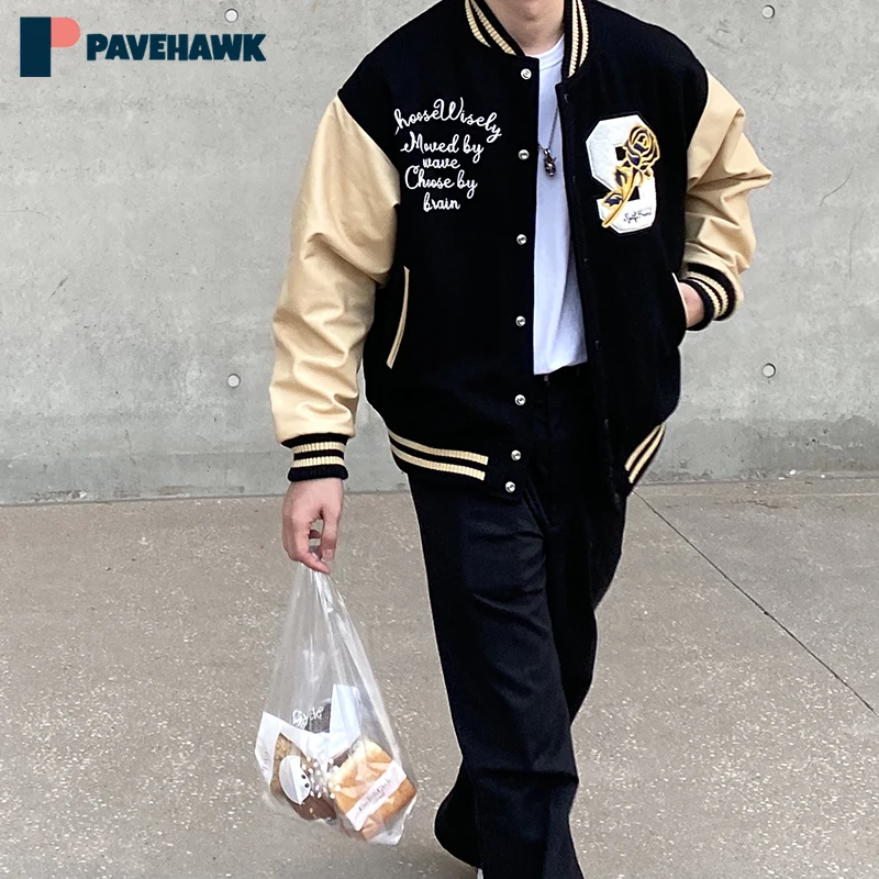 

Autumn Winter Baseball Jackets for Men Women Casual Fashion Brand High Quality Patchwork Leather Sleeve Hip Hop Unisex Coat 2023