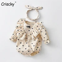 criscky 2022 new newborn infant kids baby girls boys autumn causal bodysuits ruffles long sleeve printing jumpsuits outfit