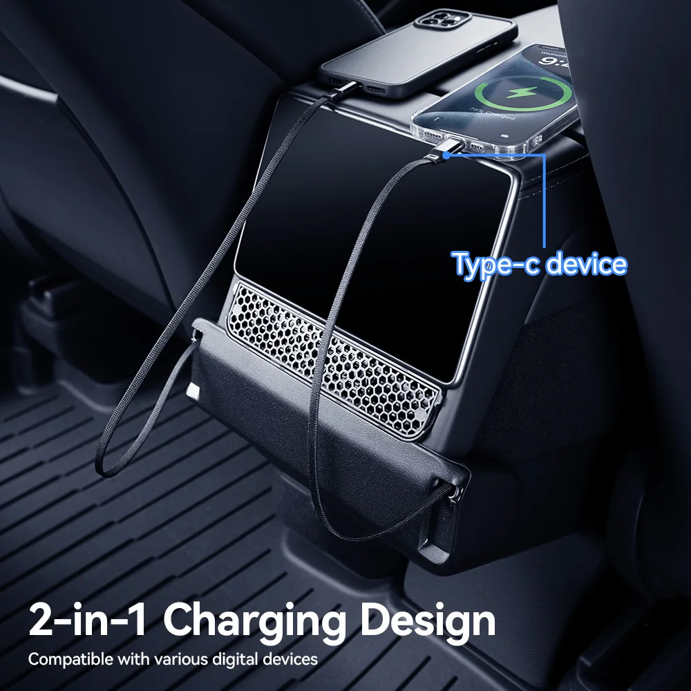 Фото YZ Для Tesla Model YL Juniper: Задняя накладка на воздуховод 3-в-1 с USB-хабом 60 Вт, док-станцией и автомобильным ароматизатором, аксессуары 2026 года №5