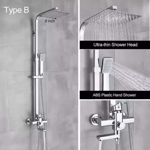 

Chrome Polished Shower Set ABS Shower Head and Hand Shower Black Faucet Type Shape Shower System Hot Cold Mixer Bath Faucet