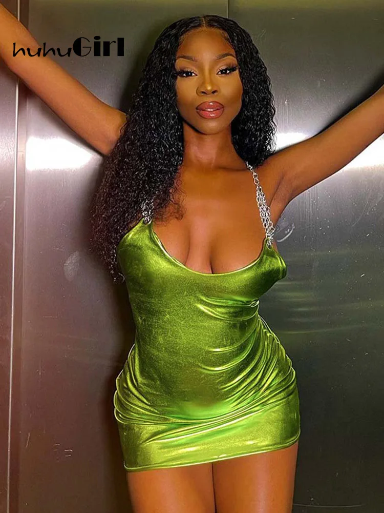 

Летние сексуальные платья Huhugirl 2022, женские халаты на бретелях-спагетти, цепочка, однотонное платье-футляр с открытой спиной, вечернее плать...