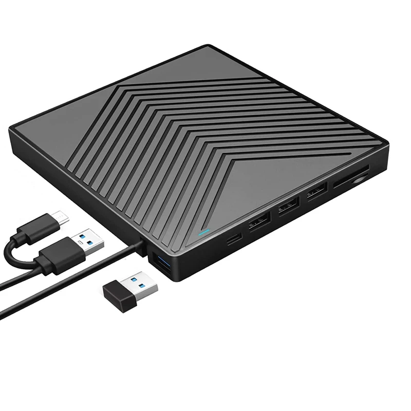 

External CD DVD Drive, 8 In 1 CD DVD Drive Burner Player With 4 USB Ports And 2 SD/TF Slot For Laptop Windows 11/10/8/7