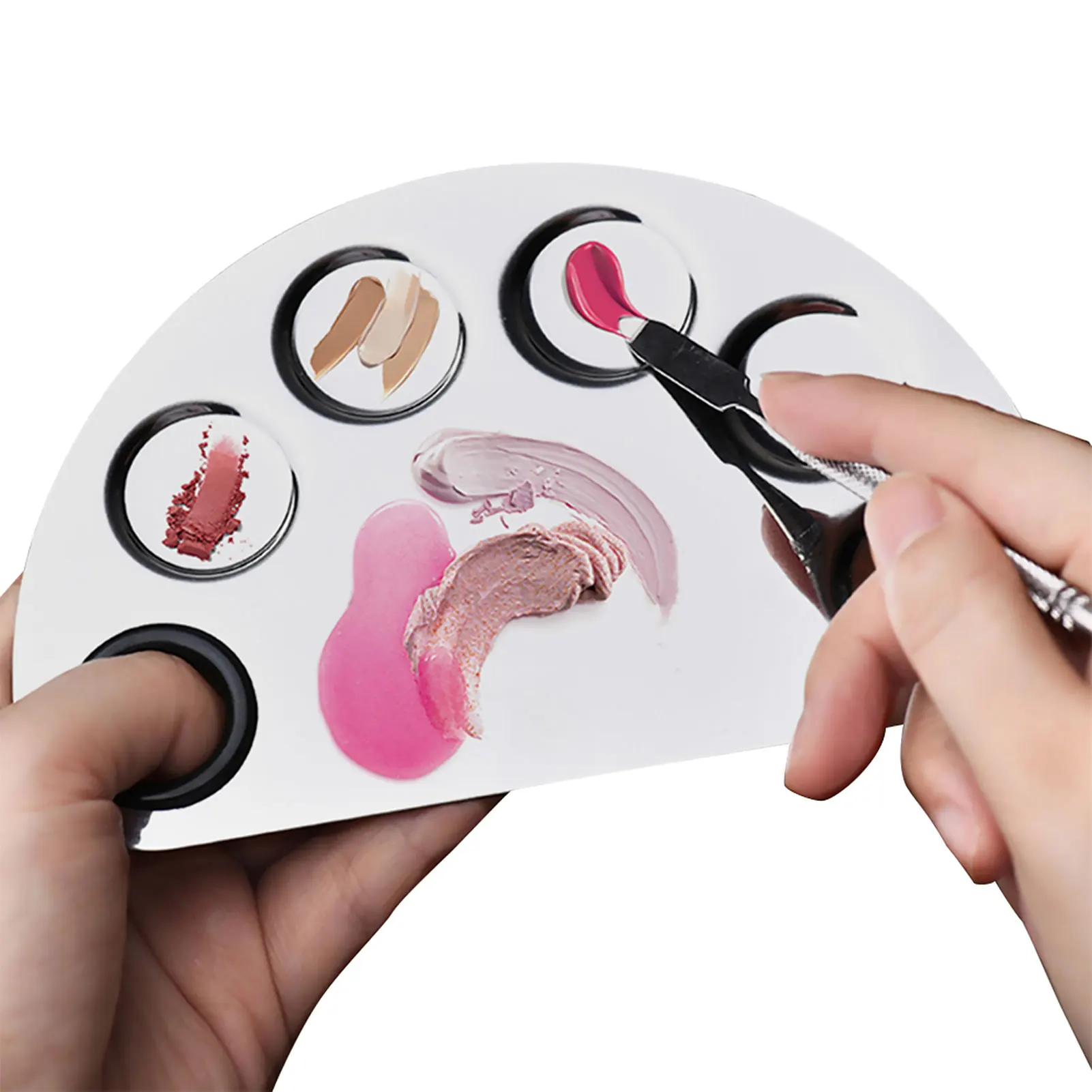 

Тарелка для макияжа из нержавеющей стали, Палетка с 5 точками для макияжа, набор из 5 круглых скважин для рисования, макияж, смешивание, полез...