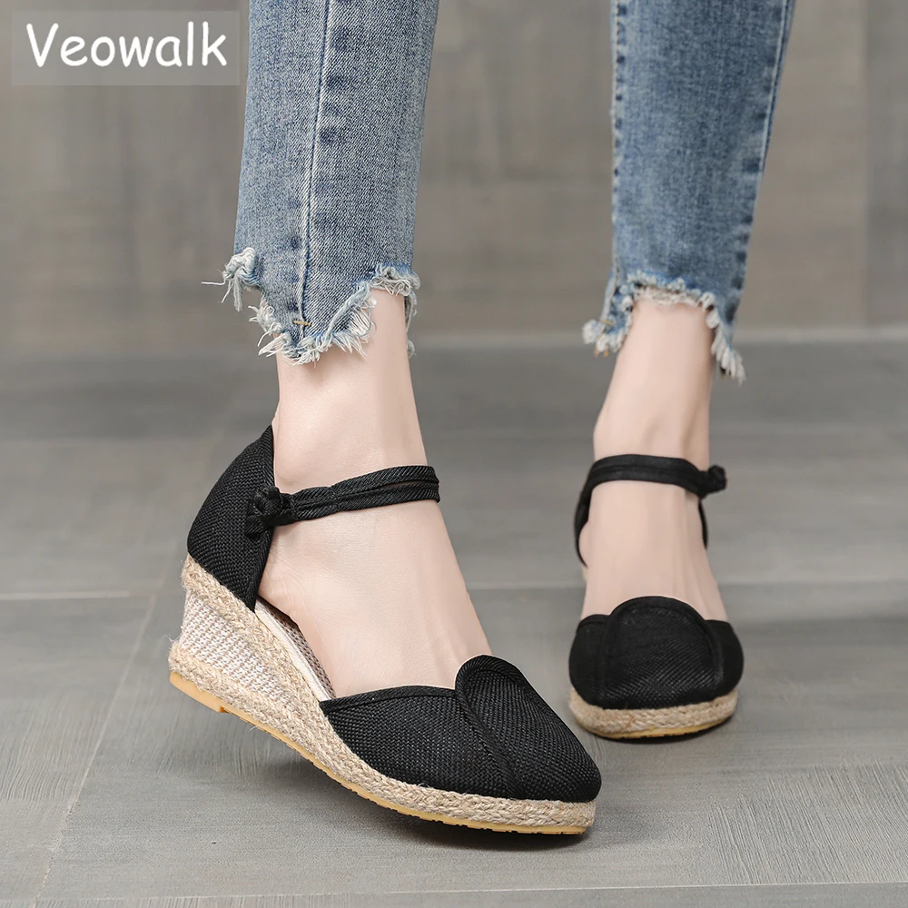 

Veowalk женские эспадрильи на высоком каблуке 6 см, Летние удобные богемные Босоножки на платформе с ремешком на щиколотке и конопляной пряжкой