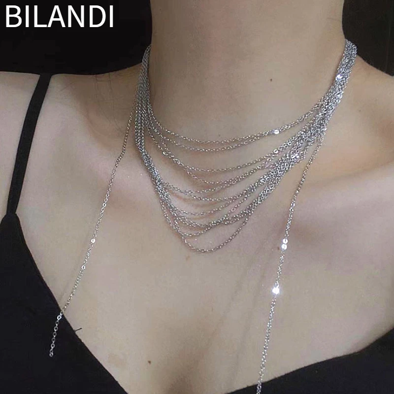 

Bilandi Fashion Jewelry Popular Style Multi Layers Thin Chain Necklace For Women Girl Gift Senior Sense Hot Sale Accessories