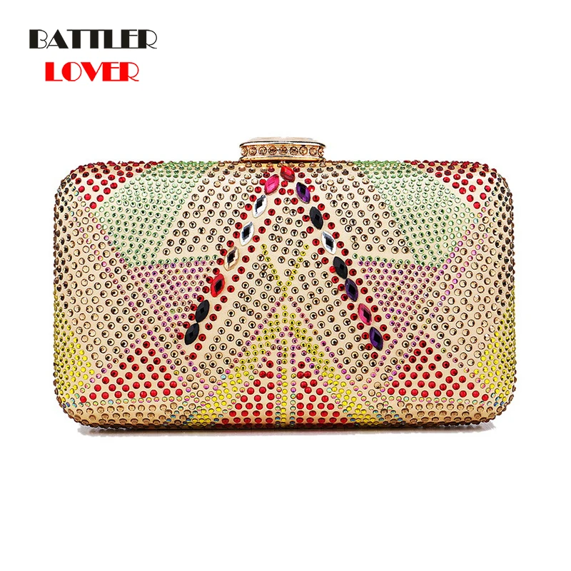 

Diamonds Flower Beading Metal Evening Bag For Women Luxury Chain Shoulder Messenger Purse Female Bling Bridal Prom Party Wedding