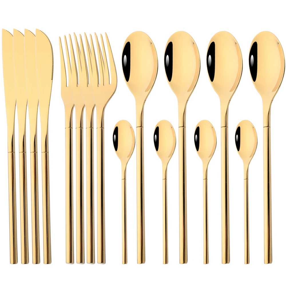 

Набор столовых приборов из нержавеющей стали, набор золотистых столовых приборов, 4/16 штук, нож, вилка, ложка, столовые приборы, кухонная дома...