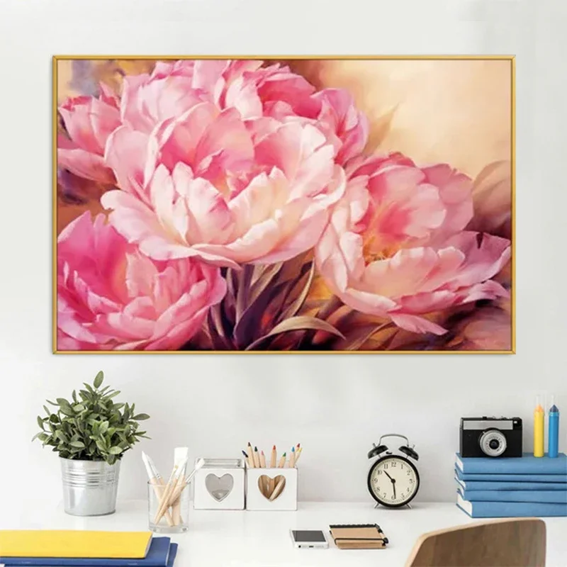 Розовый цветок пиона 5D алмазная живопись DIY полная вышивка ресторан офис комната