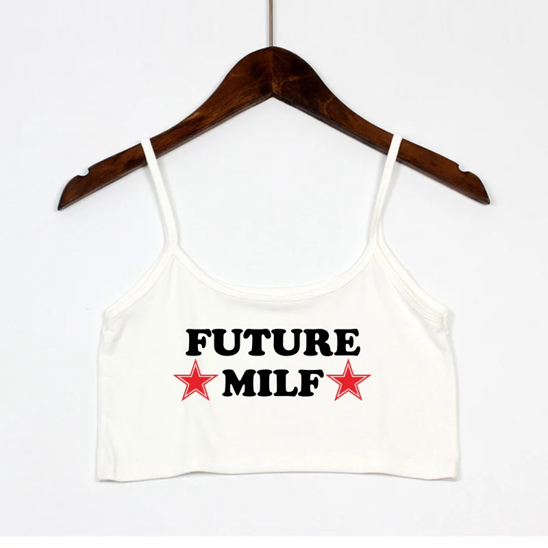 

New Fashion Sexy Crop Top Funny Letters Print Summer Women's Sexy Elastic Cotton Camis Sleeveless Short Tank Top Bar Women