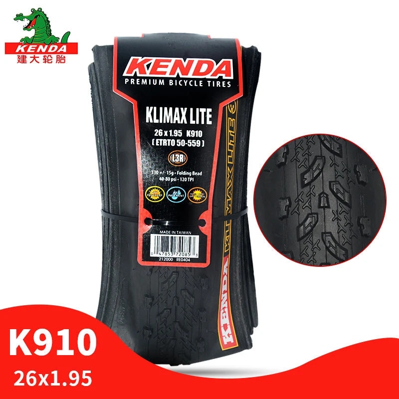 

KENDA K910 MTB Bicycle Tire 26x1.95 KLIMAX LITE 345G KEVLAR BEAD Folded Mountain 26x1.95 Bike Tyre 120TPI Original Bicycle Tires