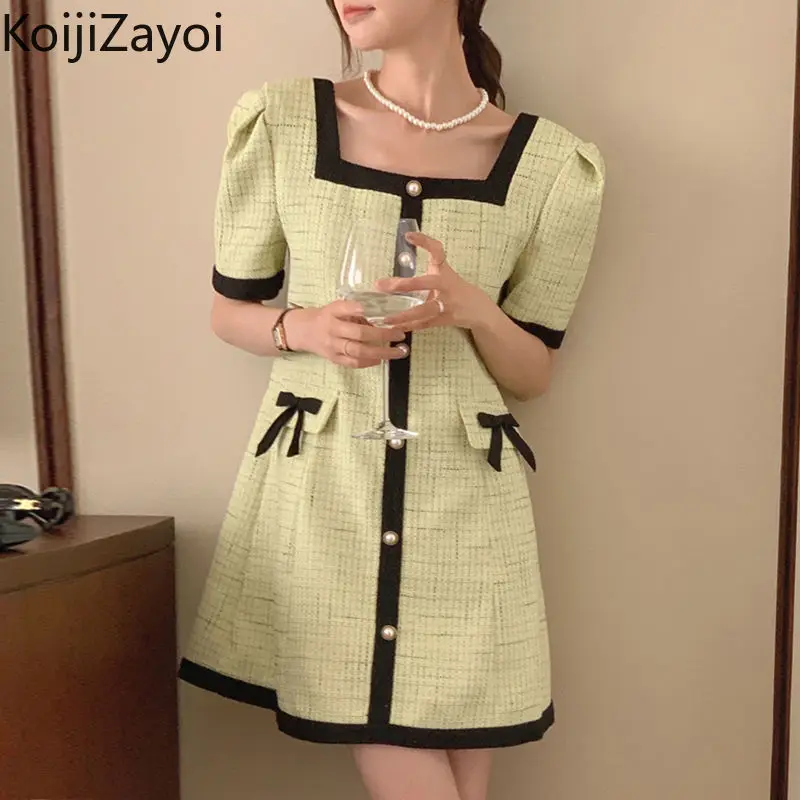 

Элегантное женское модное платье-миди Koijizayoi, шикарные корейские офисные женские универсальные летние платья с коротким рукавом, женские пл...