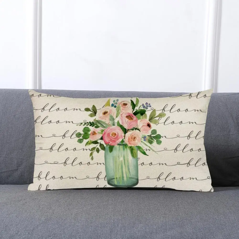 

Lightweight Wonderful Non-shrink Floral Pattern Cushion Cover Linen Pillow Case Tear Resistant for Hotel