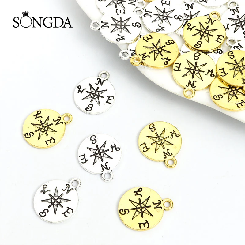 

10pcs Round Compass Patterns Charms Gold/Silver Color Creativity Alloys Pendants Fashion Jewelry Making Findings DIY Accessories