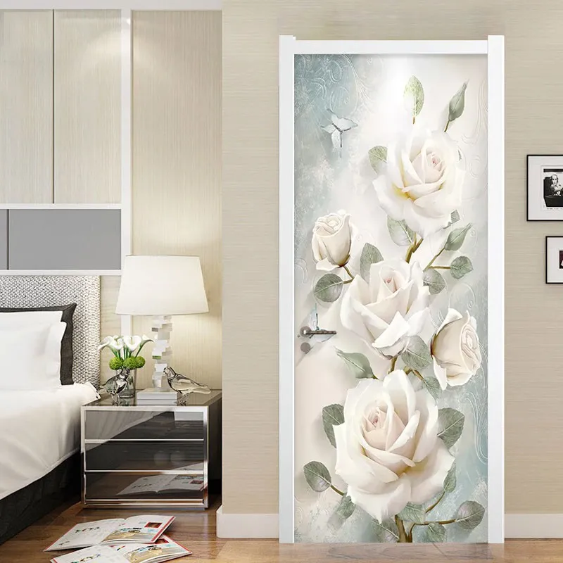 

PVC Waterproof Door Stickers European Floweres Wallpaper Wall Sticker