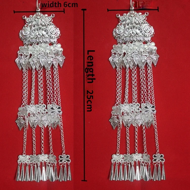 

Miao серебряные ювелирные изделия сценическое выступление Hmong праздничные Аксессуары Шаль оберточные серьги для женщин Hmong Ушная цепочка
