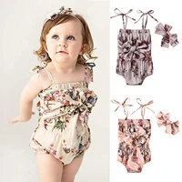 3 6 9 12 months summer baby girls clothes suspender bandage floral bodysuit romper hairband sets infant outfits girl clothing