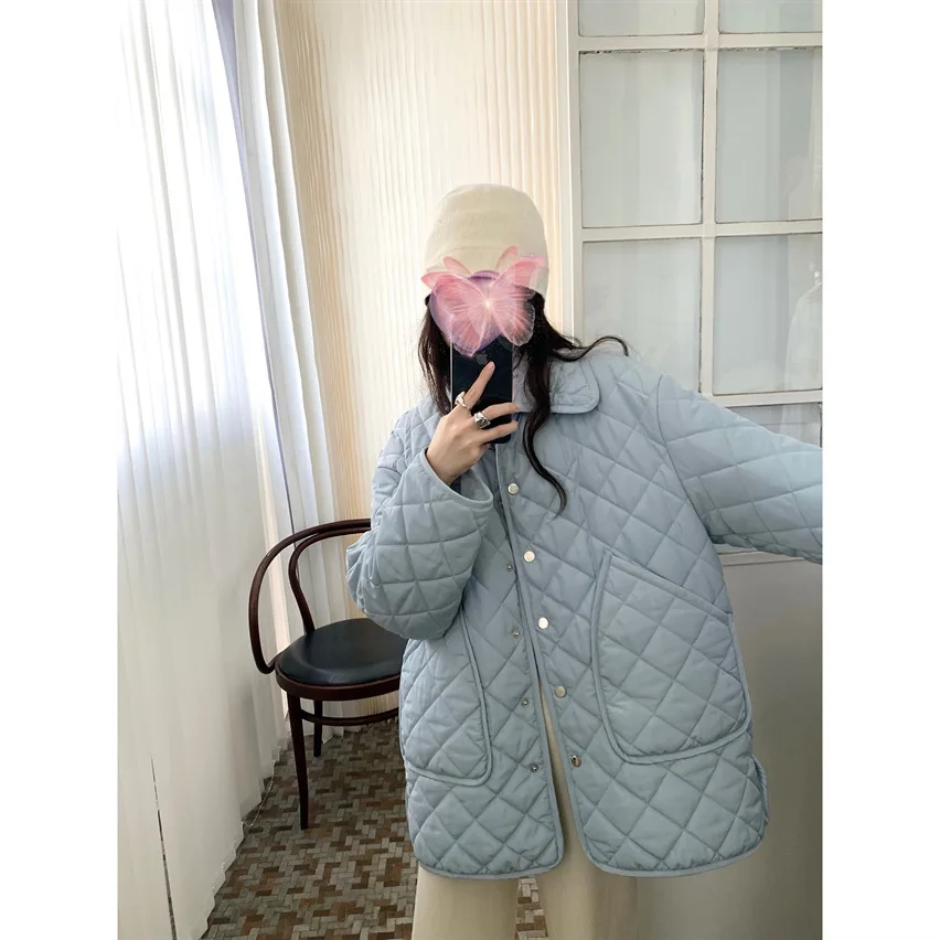 Light Blue Ringer Jacket, Winter Warm Loose Coat, Cotton Coat 2022 Women's Clothing Cotton Coats for Girls