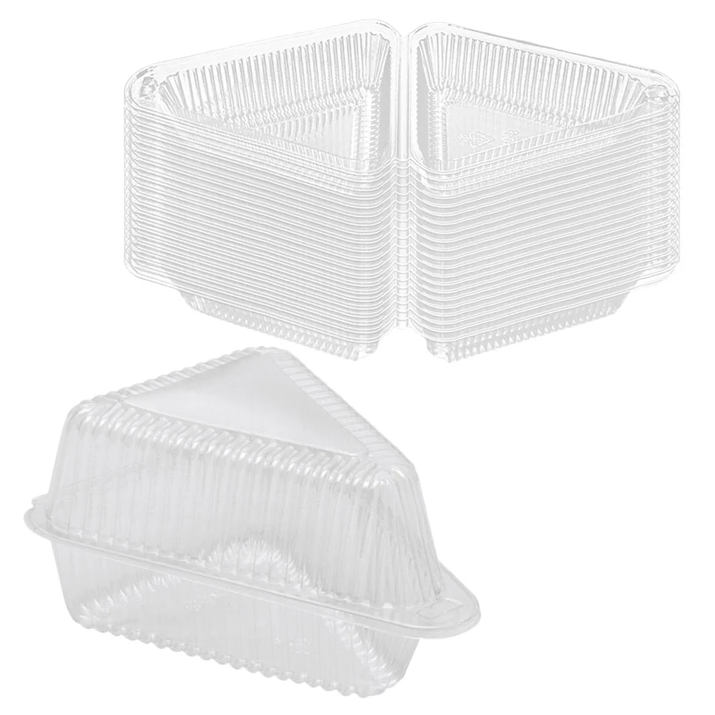 

50 Pcs Triangular Cake Box Go Containers Lids Disposable Stand Slice Food Storage For pastries
