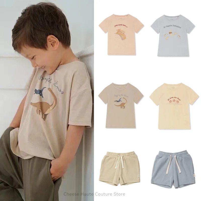 KS Baby T-shirt Boys Girls Unisex New 2022 Short Sleeves Brand Children Casual Tees Cartoon Pattern Kids Hoodies Clothes Tops