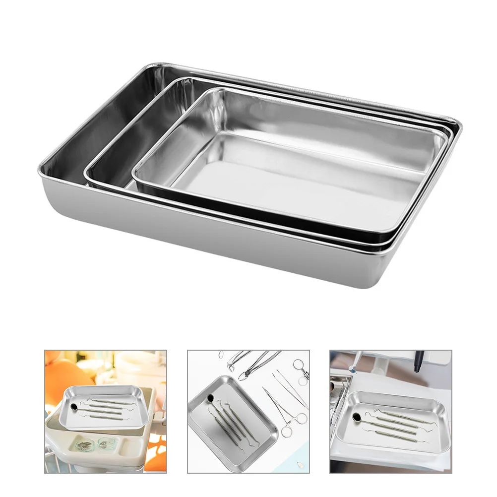 

3 Pcs Stainless Steel Tray Serving Dish Baking Trays Service Plate Pallet Storage Dessert for Food Dining Table Decor