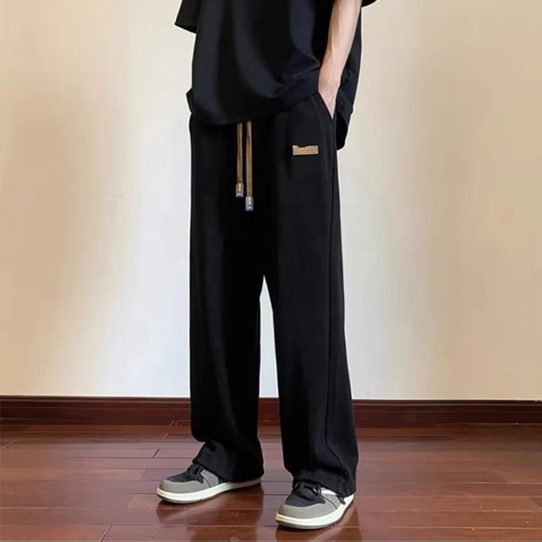 

Vertical Stripe Straight Pants Men's Elastic Waist Wide Leg Pants Summer Thin Loose Jogging Pants Men Pants Lightweight