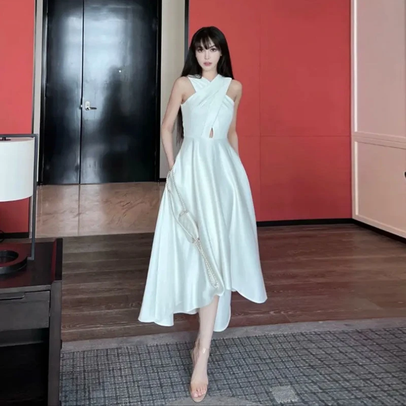 

2022 woman dress Summer new high sense of temperament cross light luxury hanging neck elegant fashion sexy dress