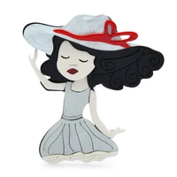 wulibaby wear big hat girl acrylic brooches for women beauty dress smile lady figure party office brooch pins fashion gifts