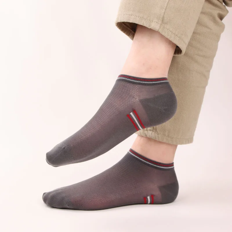 Socks Men New Harajuku Male Thin Cotton Medias Hombre Sports Foot Breathable Cool Mesh Horizontal Strip Ankle Sokken 5 Pairs