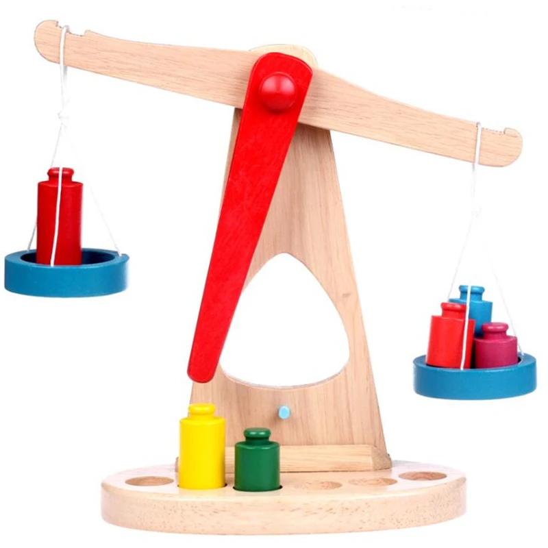 

New Montessori Educational Toy Small Wooden New Balance Scale Toy With 6 Weights For Kids baby